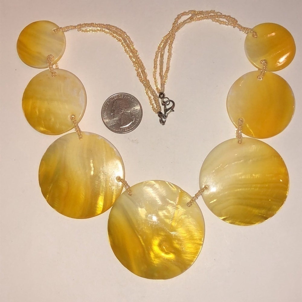 Yellow Shell Beaded Boho Runway Statement Necklace - image 2